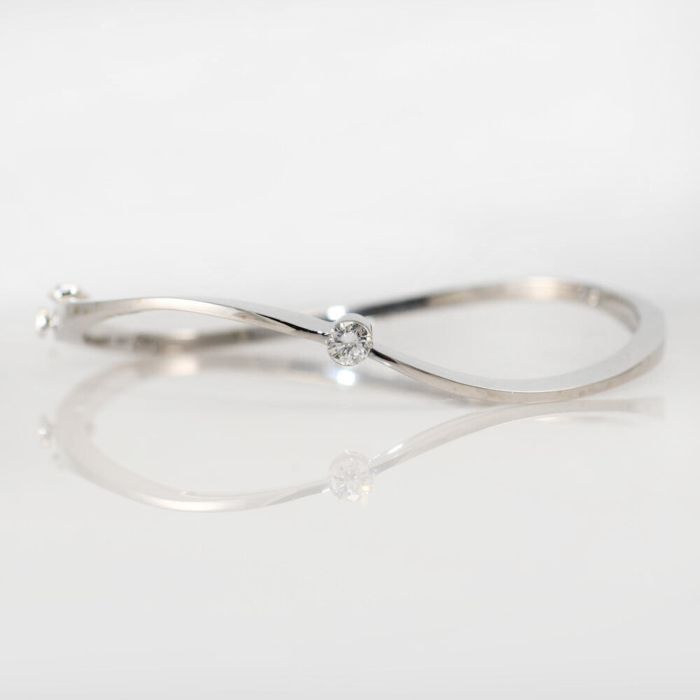 18K White Gold Bangle Diamond Bracelet, .30Ct,
