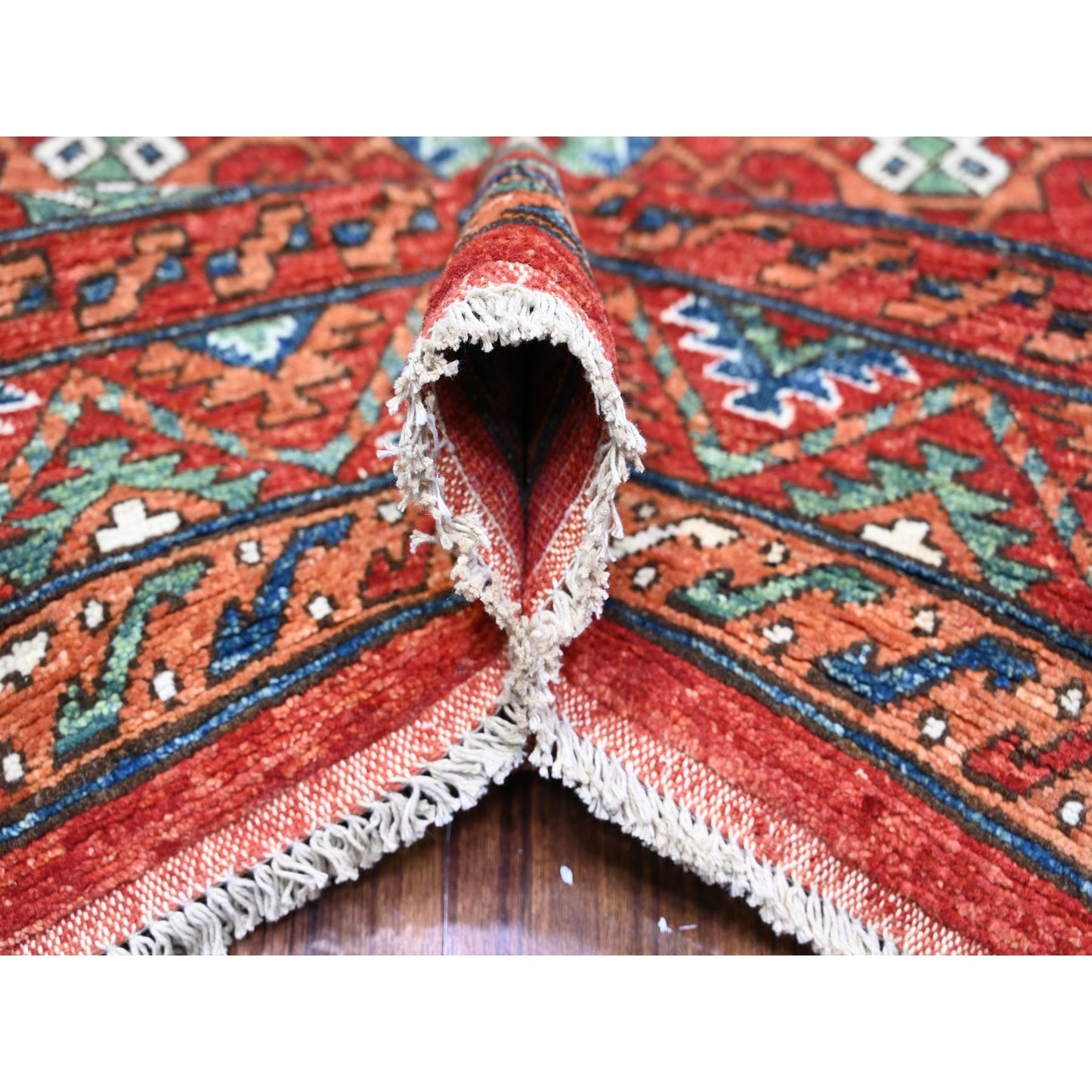 8'X9'6" Red Hand Knotted Extra Soft Wool Afghan Ersari Oriental Rug