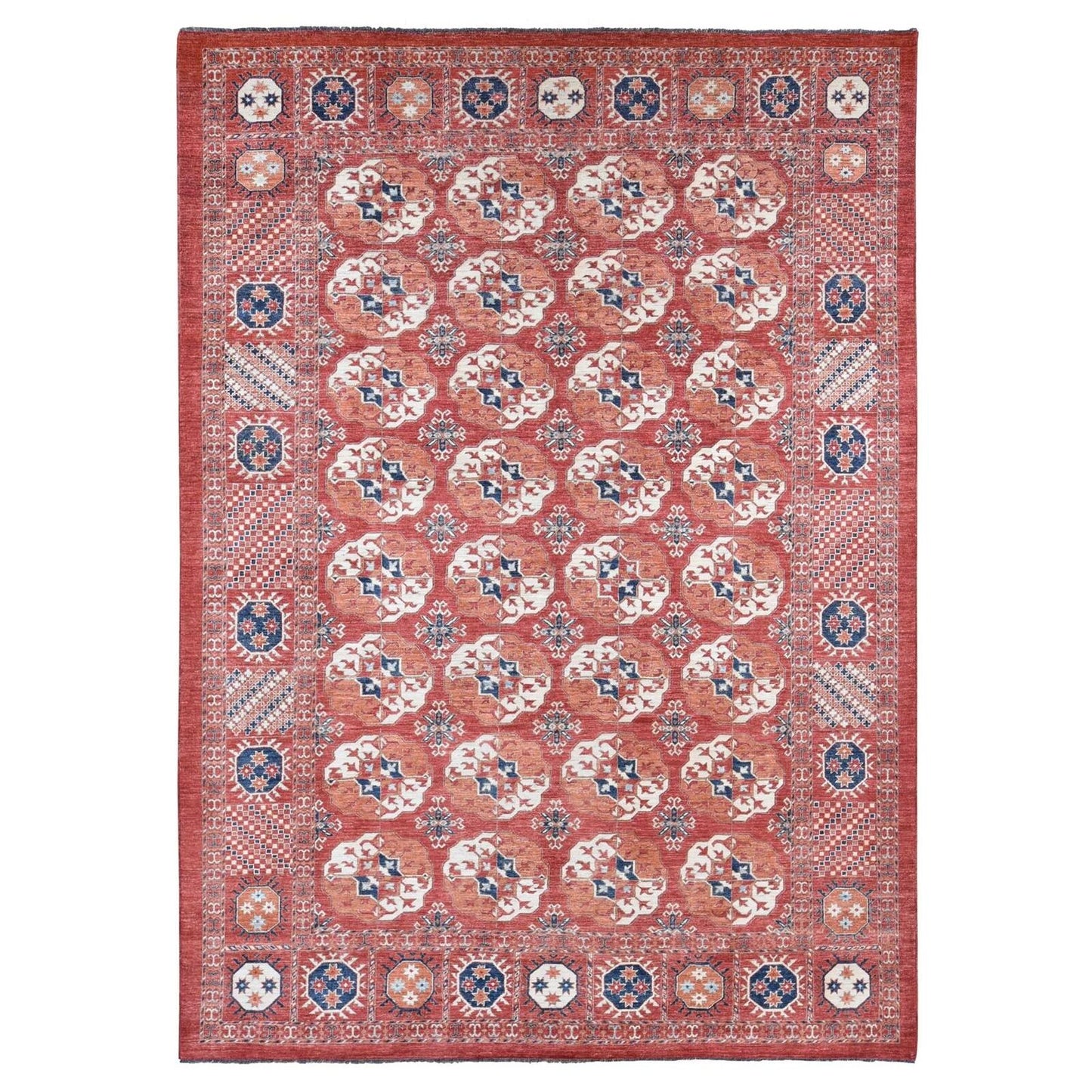 9'10"X14' Red Afghan Ersari Tekke Bokhara Pure Wool Hand Knotted Rug