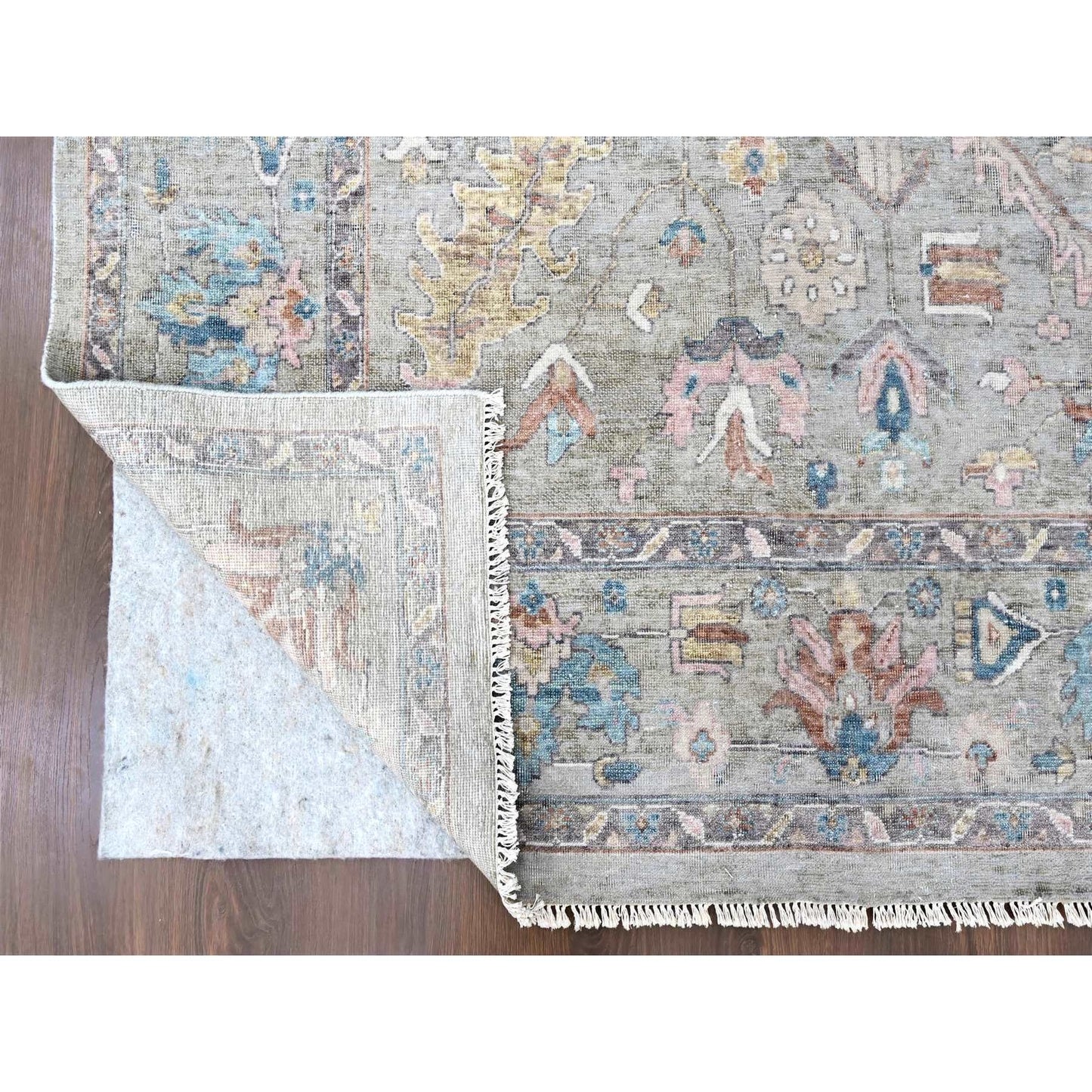 8'6"X11'3" Light Brown Antiqued Tebraz Design Pure Wool Hand Knotted Rug