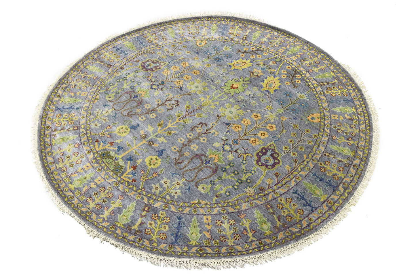 Hand-Knotted Round Oriental Rug Floral Osh Chobi