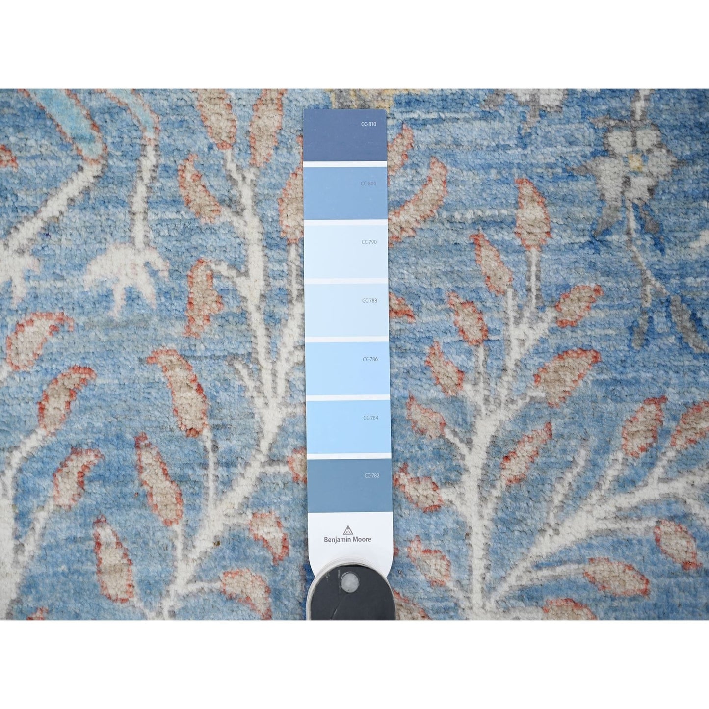 4'X11'10" Blue Wool Peshawar Birds Paradise Hand Knotted Wide Runner Rug