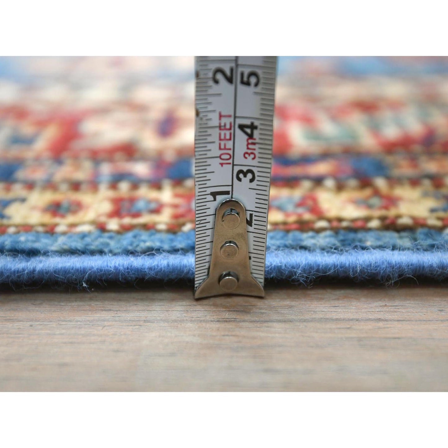 2'8"X34' Denim Blue Wool Hand Knotted Afghan Super Kazak Xl Runner Rug