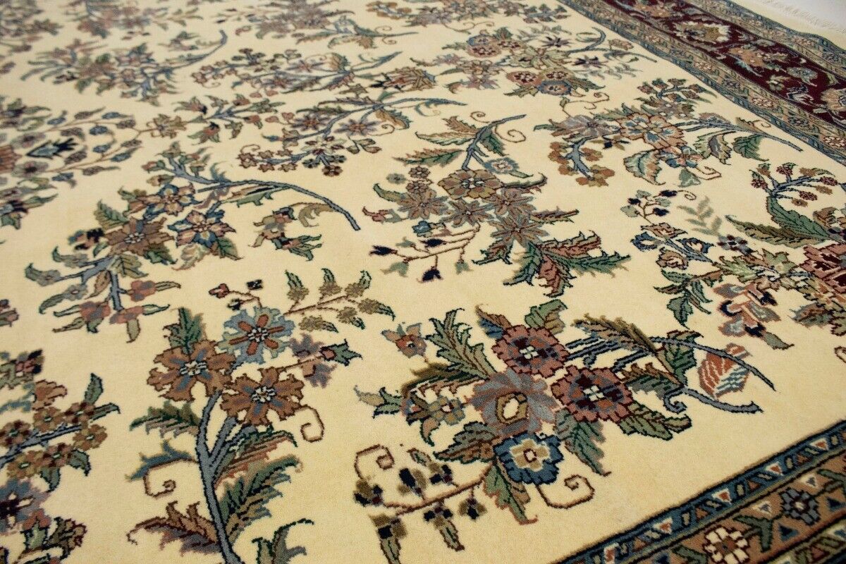 Classic Beige Floral Design Hand-Knotted Oriental