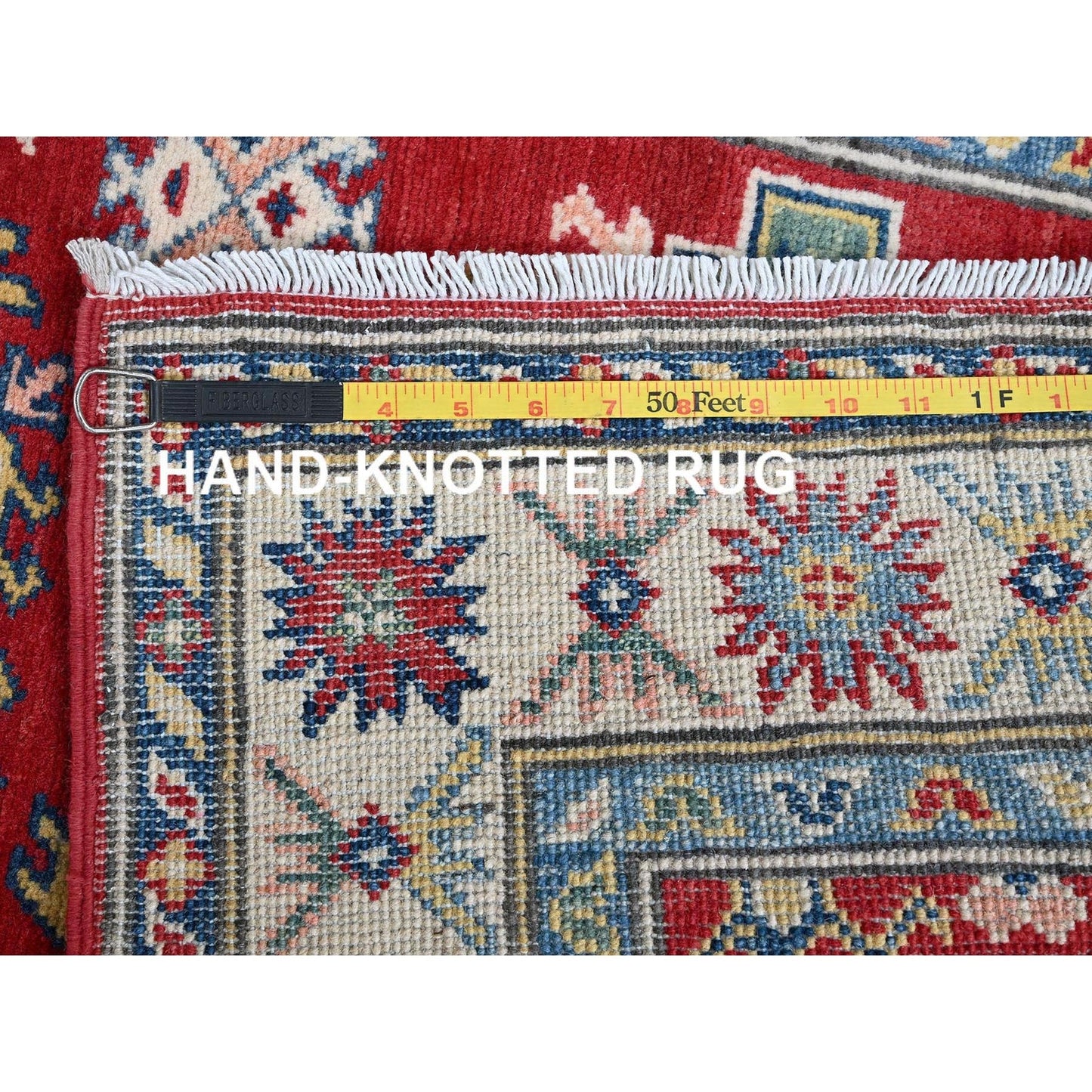 2'7"X12'7" Red Kazak With Medallions Design Hand Knotted Wool Runner Rug