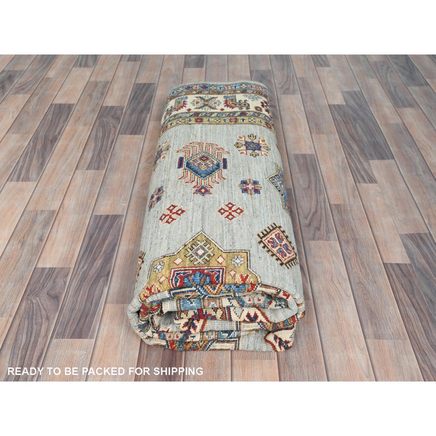 7'10"X9'10" Silver Blue Afghan Super Kazak Natural Wool Hand Knotted Rug