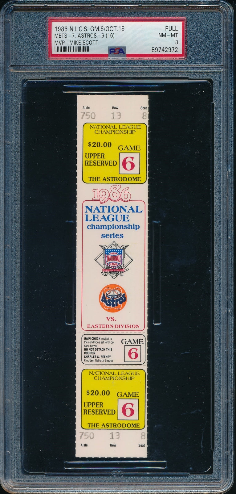 1986 Nlcs Game 6 Full Ticket Mets Vs. Astros 16