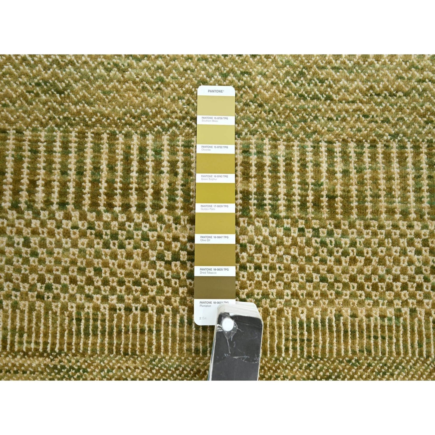 2'8"X8'3" Brown Modern Grass Design Hand Knotted Wool And Silk Runner Rug