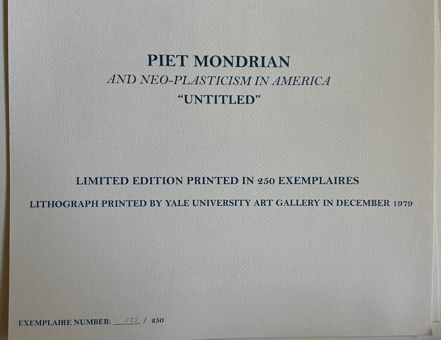 Piet Mondrian, Lithograph Coa Numbered