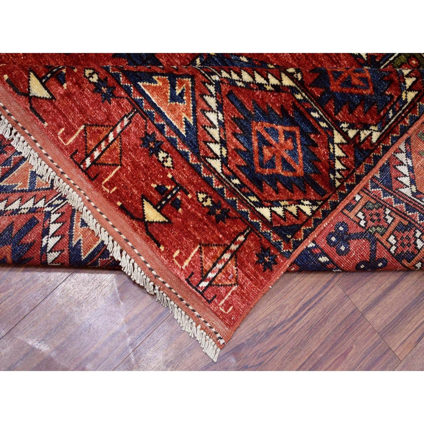 10'X13'9" Soft Wool Hand Knotted Coral Red Afghan Ersari Rug