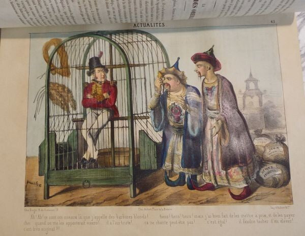 1844 Paris Comique 1St Edition Aubert Hand-Colored Lithographs Vellum Binding