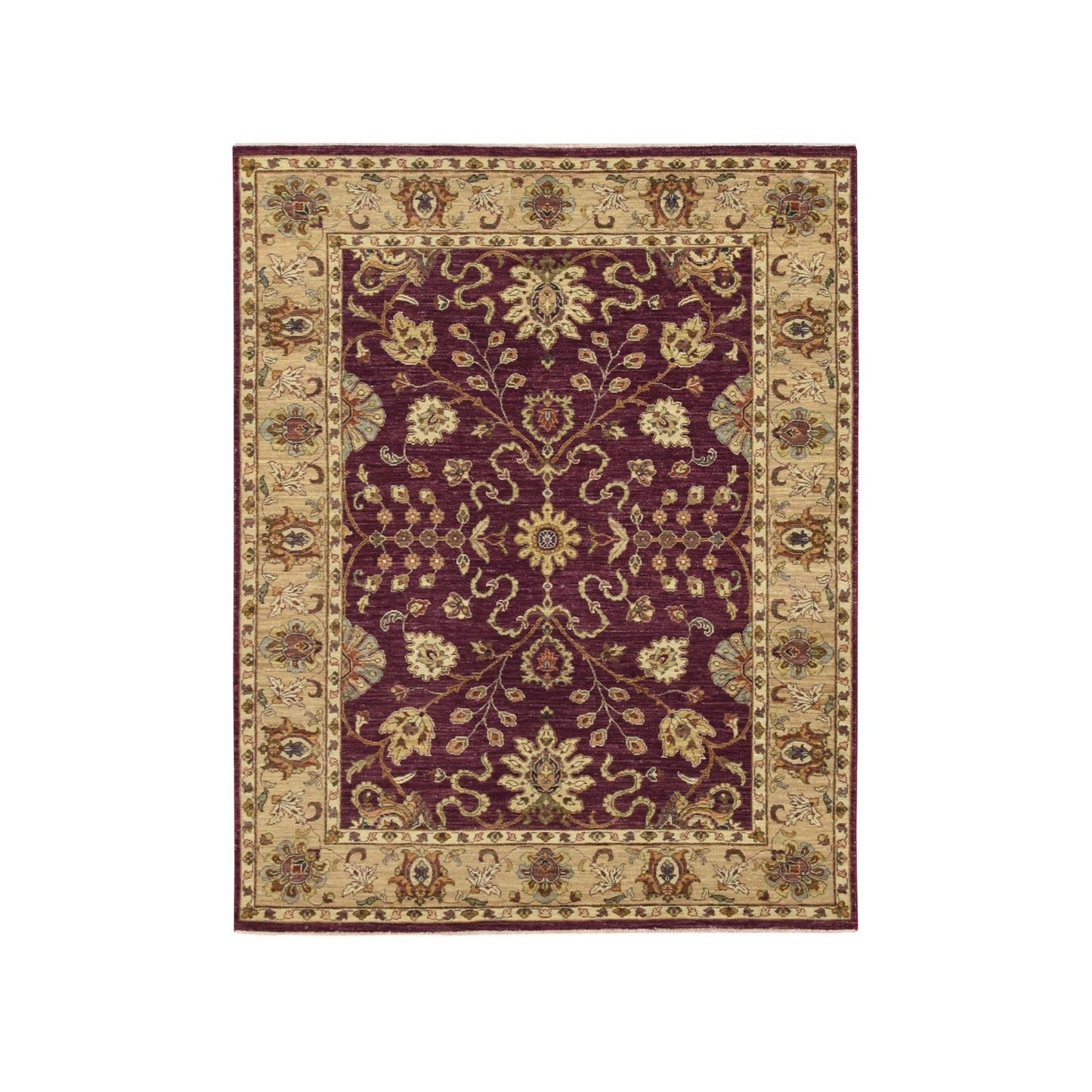 5'1"X6'5" Red Agra Ziegler Design Leaf Pattern Hand Knotted Pure Wool Rug
