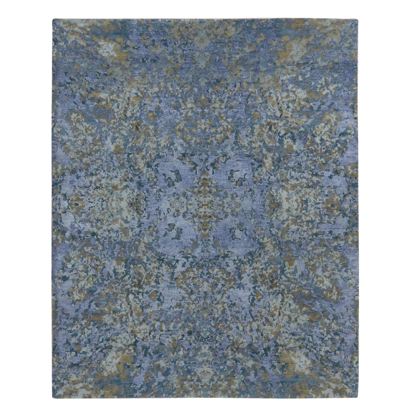 8'X9'10" Gray Abstract Design Wool And Silk Hand Knotted Oriental Rug