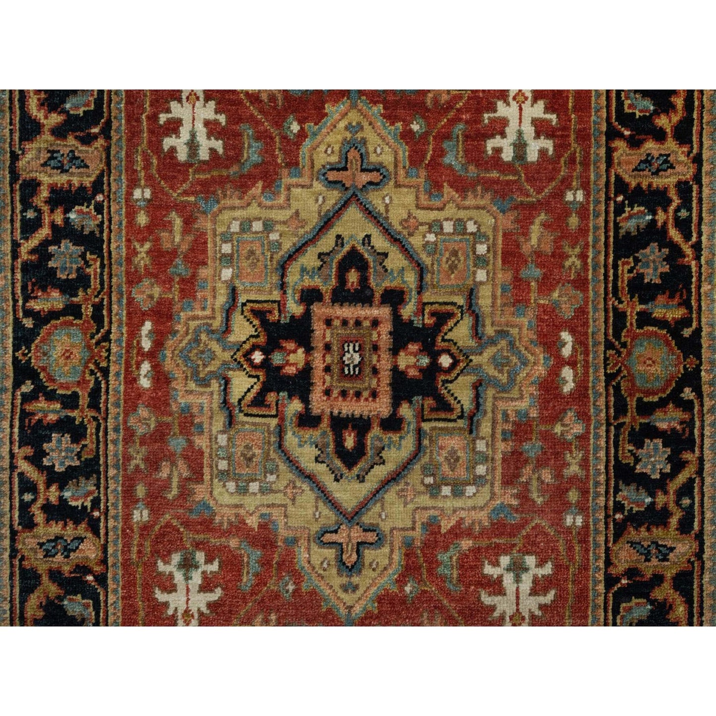2'6"X12'2" Red Hand Knotted Antiqued Heris Revival Pure Wool Runner Rug