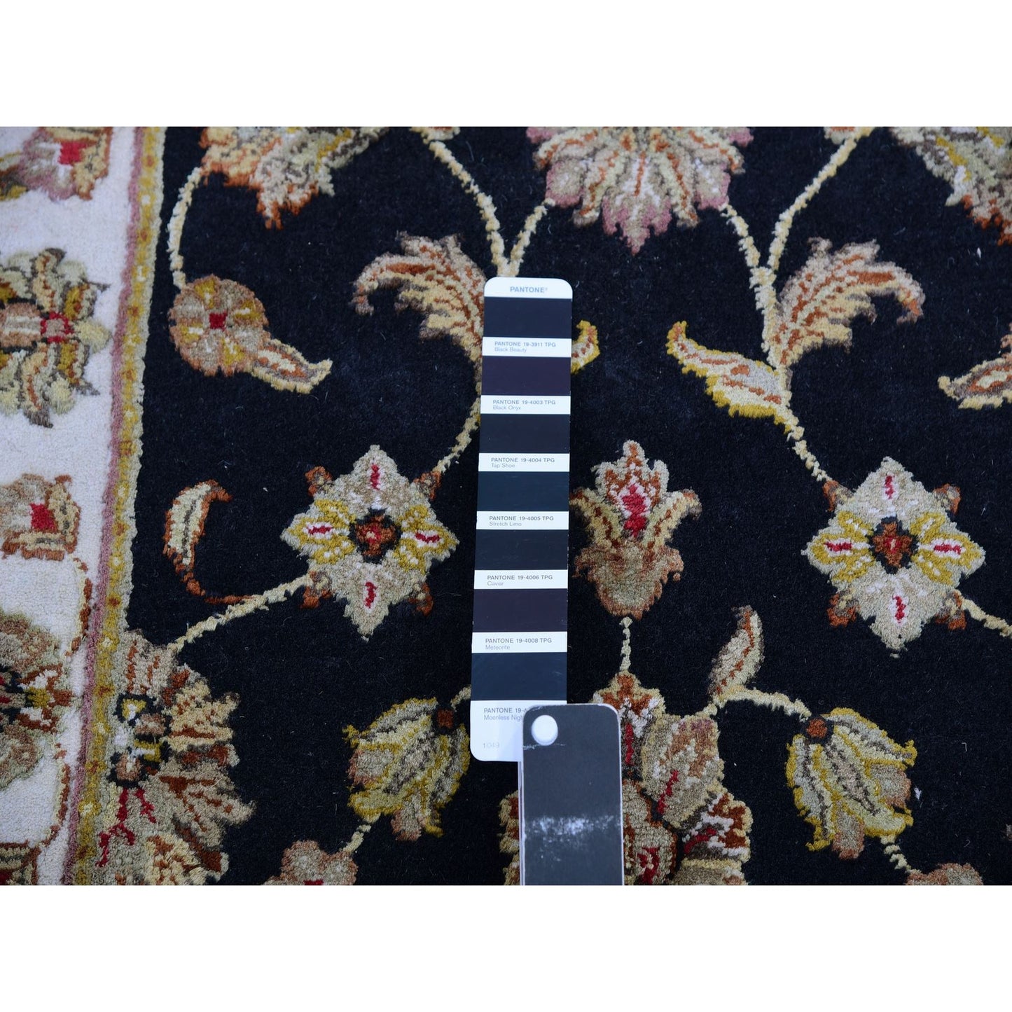 2'6"X10' Tricorn Black Wool Silk Hand Knotted Rajasthan Design Runner Rug