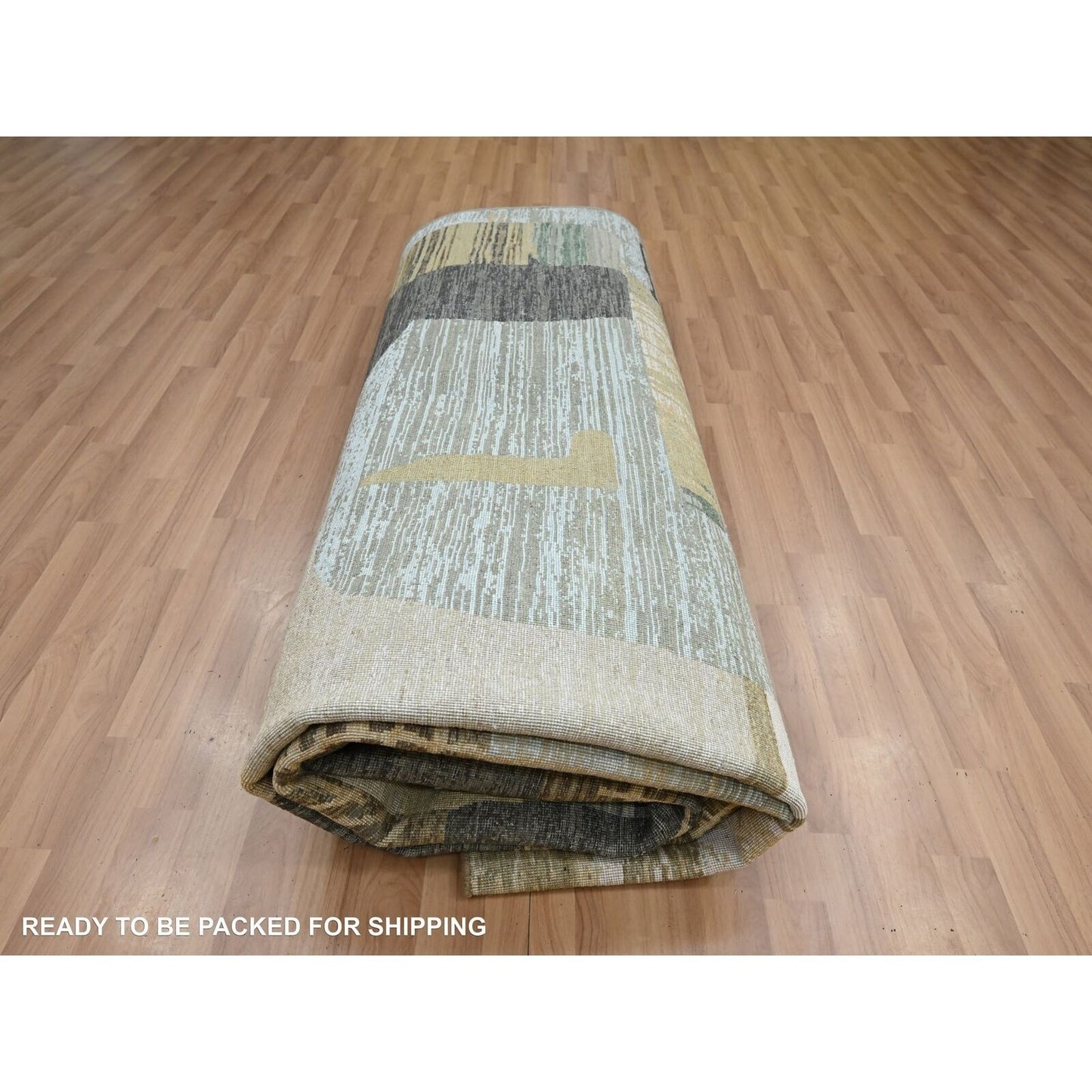9'X11'9" Gray-Brown Abstract Geometric Pattern Hand Knotted Pure Wool Rug