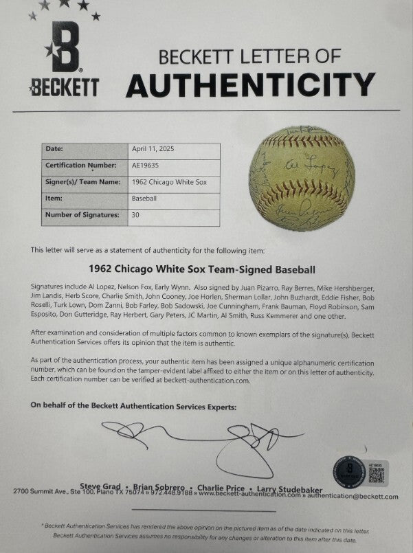 1962 Chicago White Sox Team Signed Baseball (30)