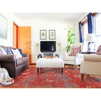 8'X10' Red Modern Design Wool And Silk Hand Knotted Rug