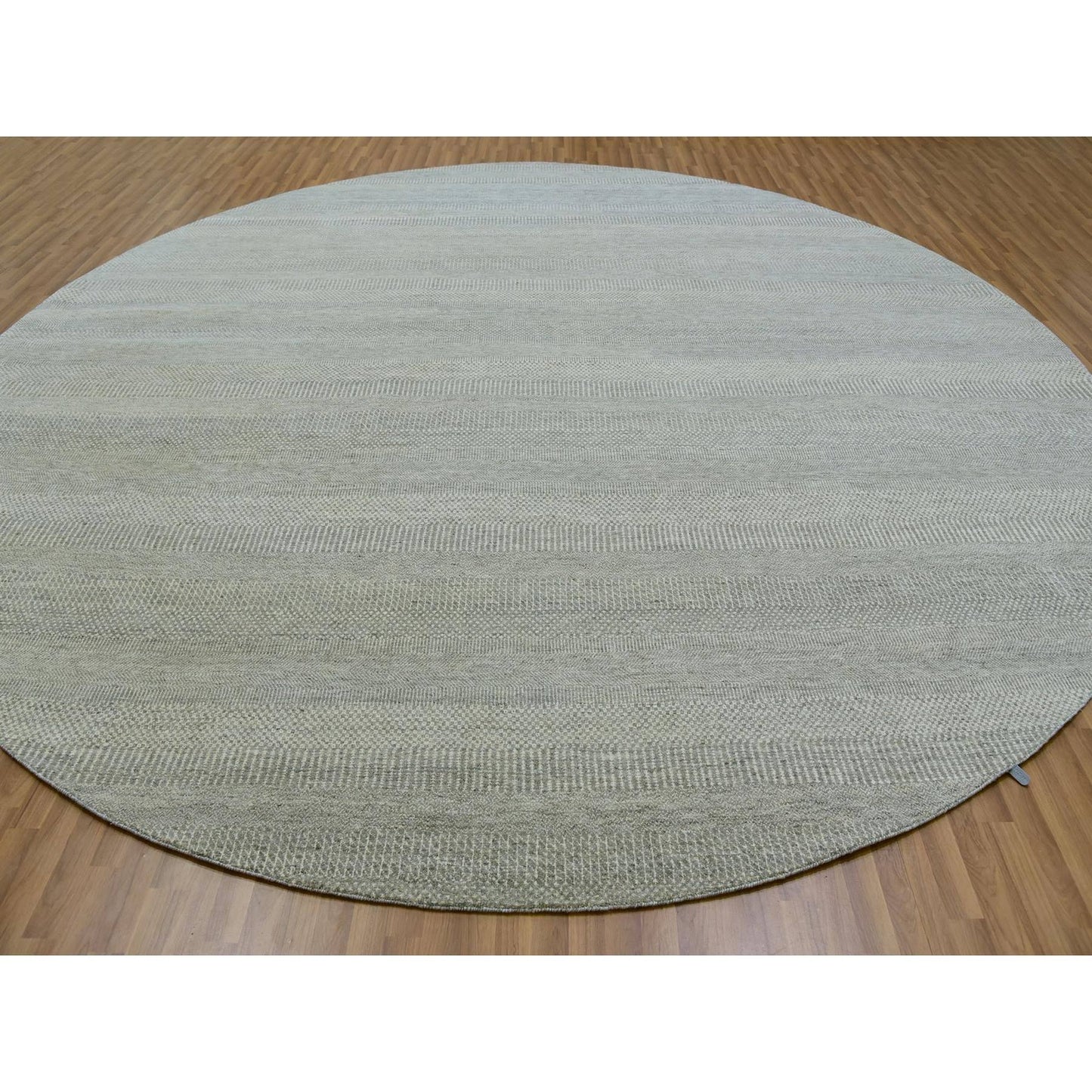 13'X13' Repose Gray Shiny Undyed Wool Hand Knotted Modern Grass Round Rug