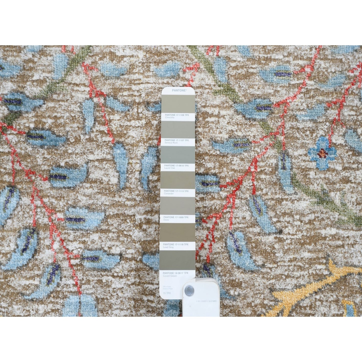 9'1"X12'4" Silk With Wool Hand Knotted Tan Sickle Leaf Design Rug
