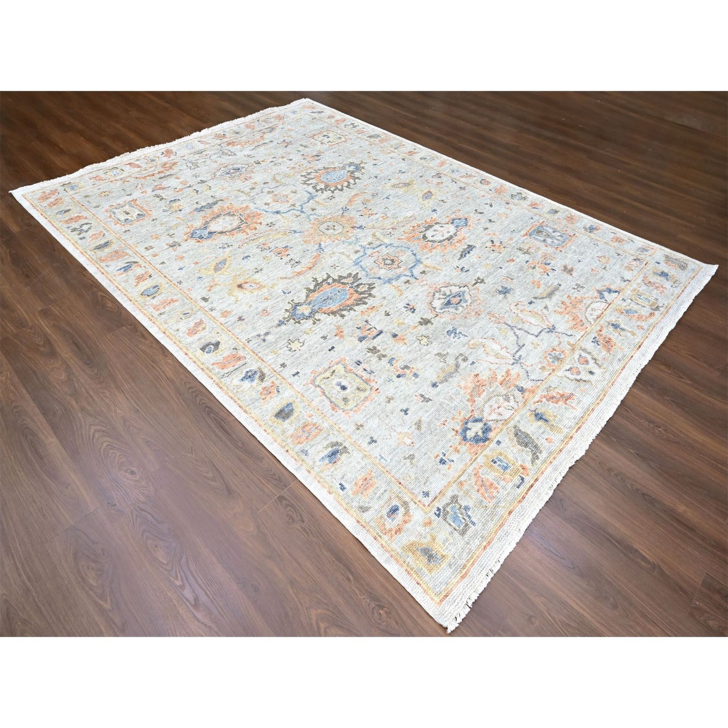 8'10"X11'10" Gray Supple Collection Oushak Design Hand Knotted Wool Rug