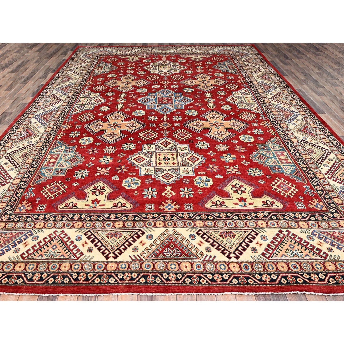 10'1"X13'9" Red Special Kazak Extra Soft Wool Hand Knotted Oriental Rug