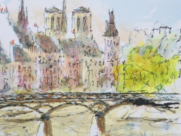 Urbain Huchet (France) - Notre Dame Original Lithograph Print Signed Framed