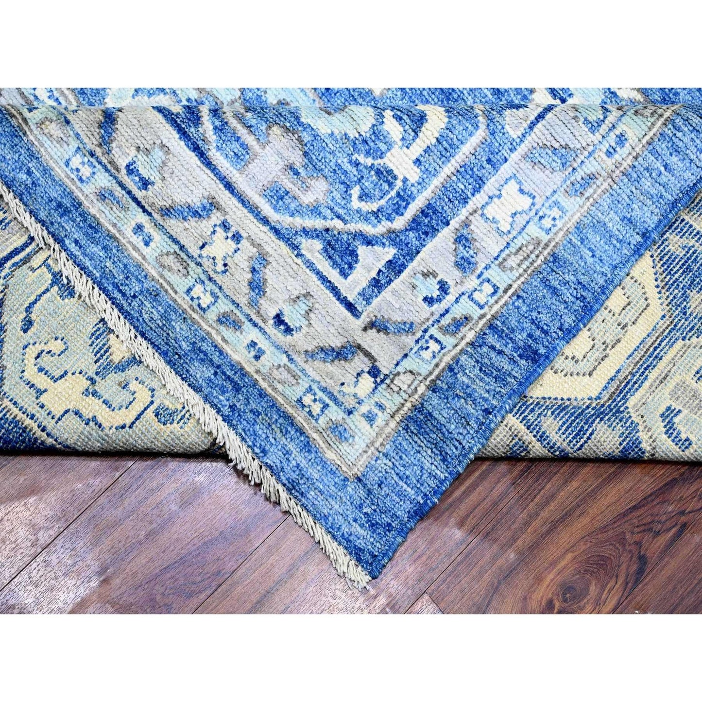 11'9"X15'1" Steel Blue Anatolian Village Inspired Wool Hand Knotted Rug