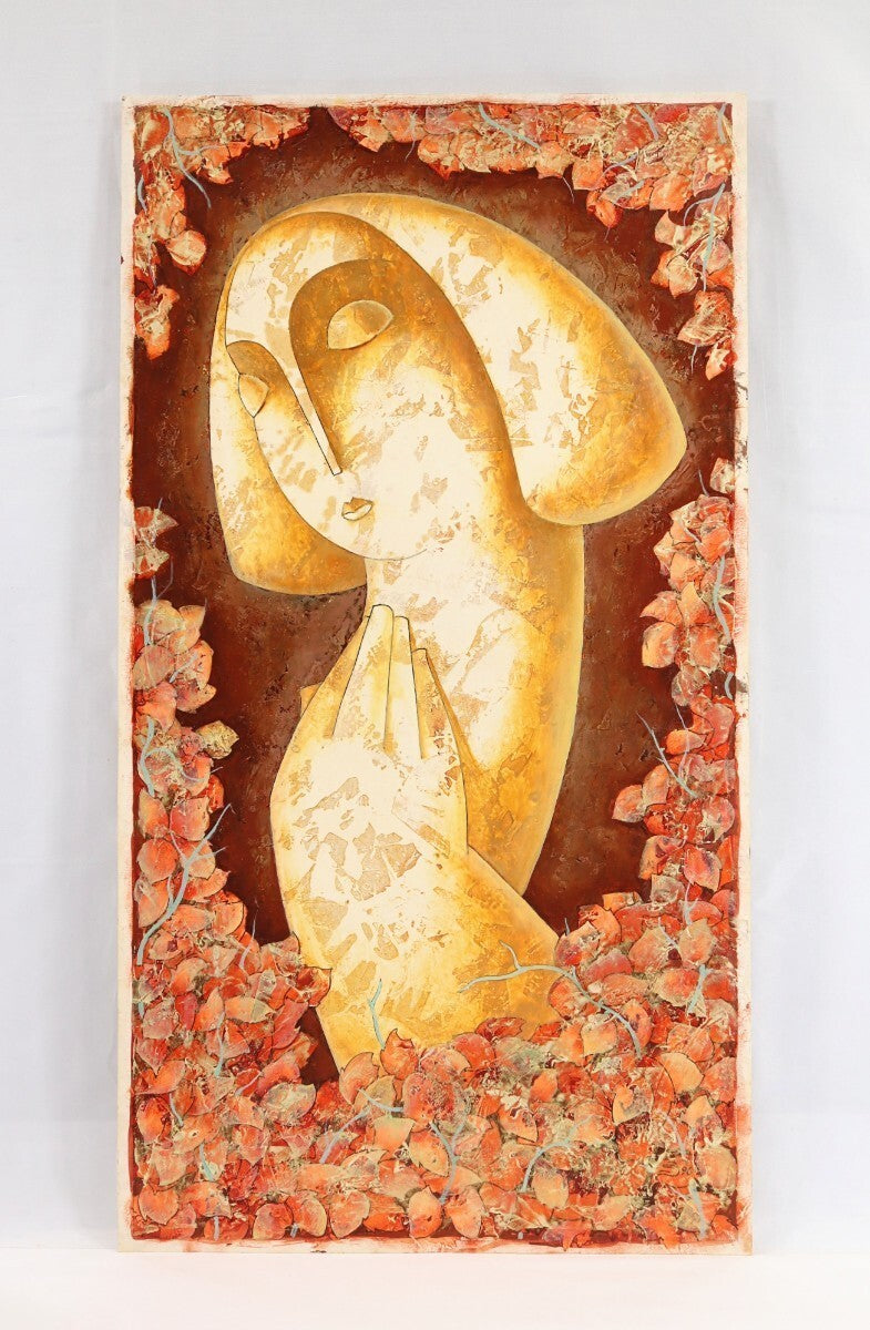 Tigran Yukanyan 1996 Original Mixed Media Painting Woman Armenian Artist Signed