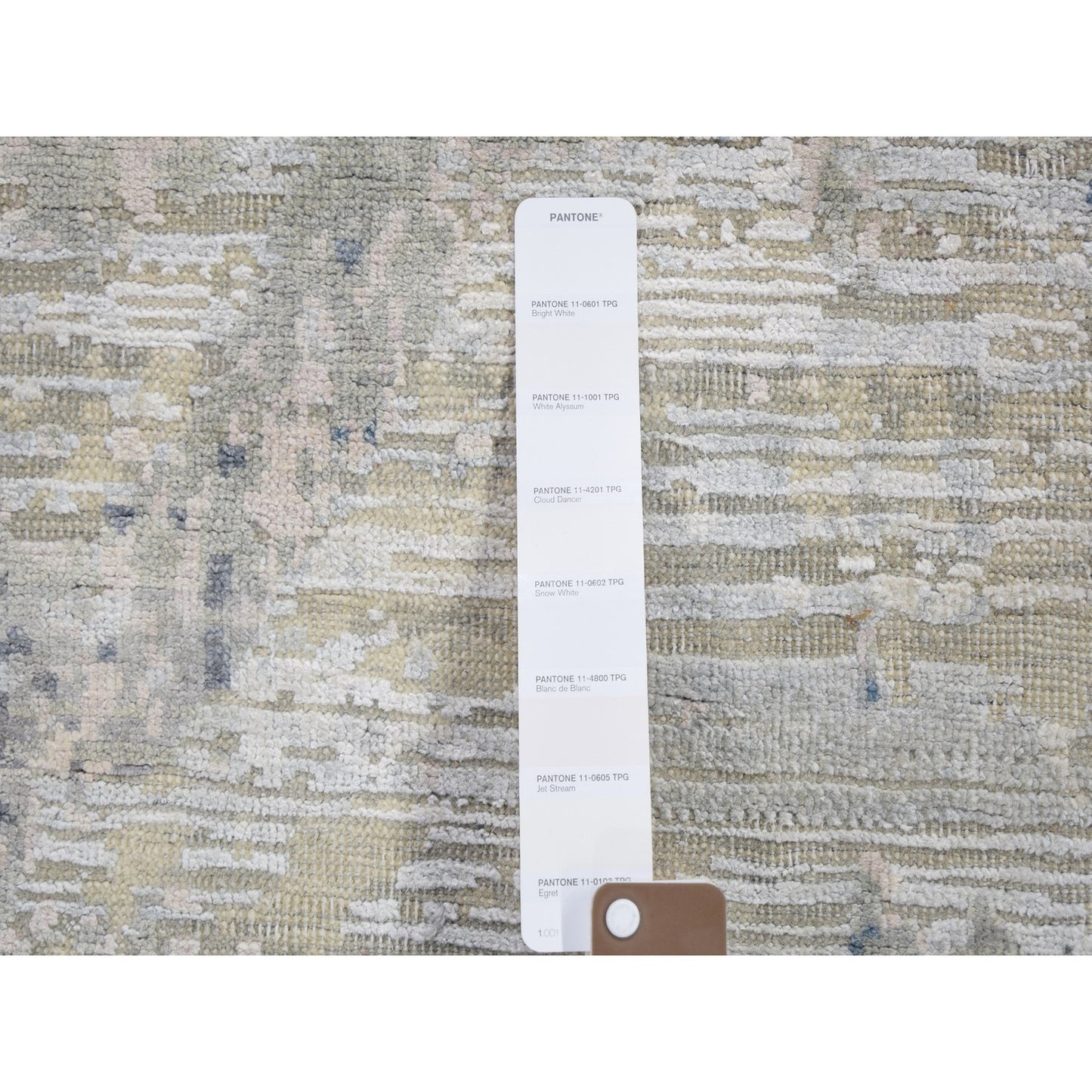 8'10"X12'1" Ivory Large Elements With Pastels Silk With Textured Wool Rug
