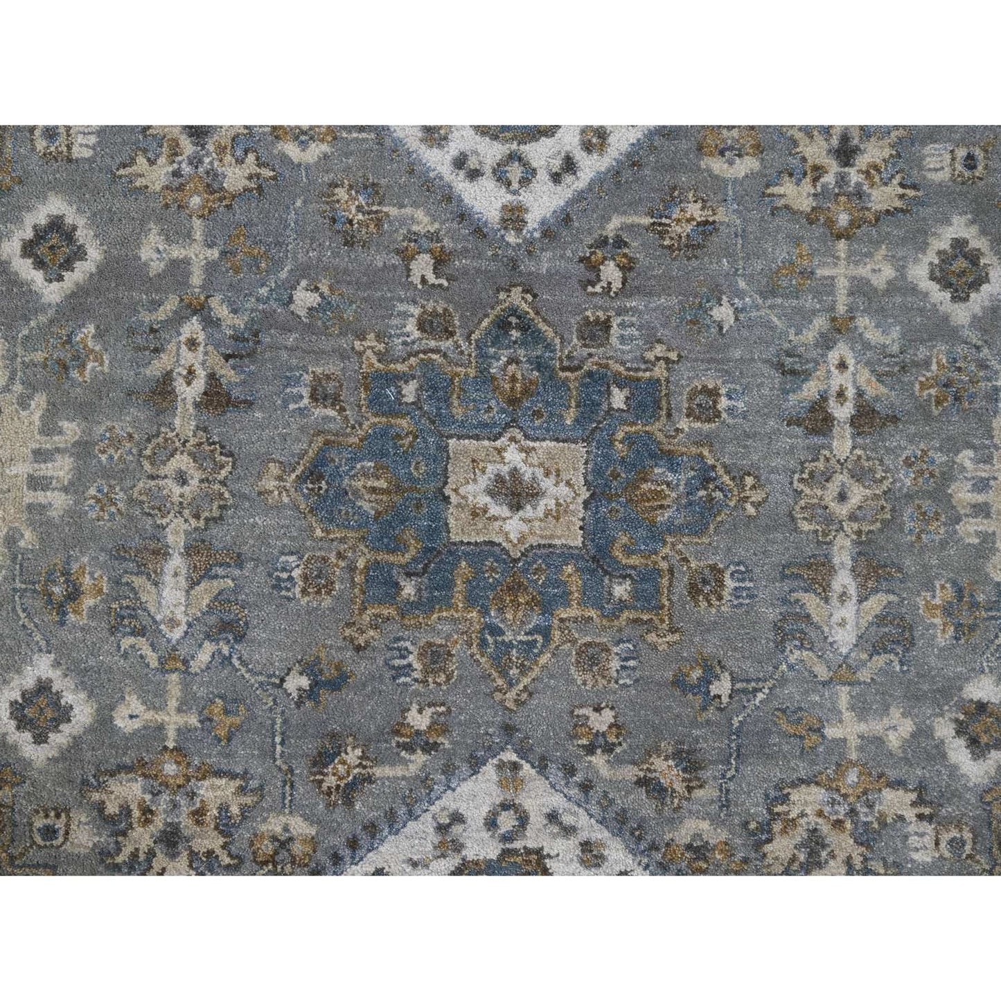 8'2"X16'3" Gray And Ivory Hand Knotted Karjihooz Design Wool Rug