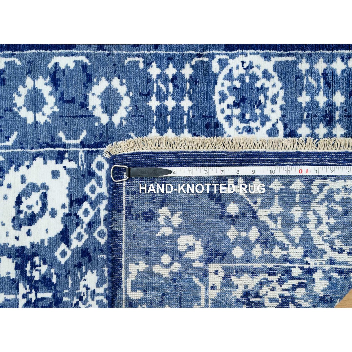 2'6"X8' Blue Hand Knotted Tebraz Leaf Design Wool And Silk Runner Rug