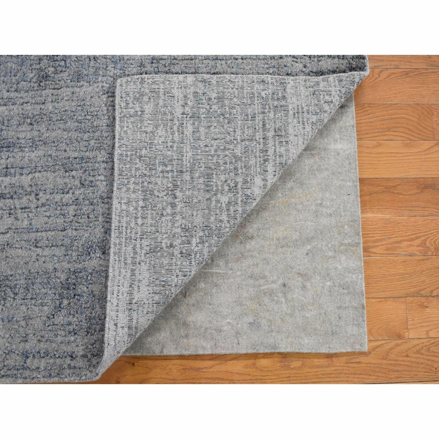 2'5"X10'8" Gray Fine Jacquard Hand Loomed Modern Runner Wool Art Silk Rug