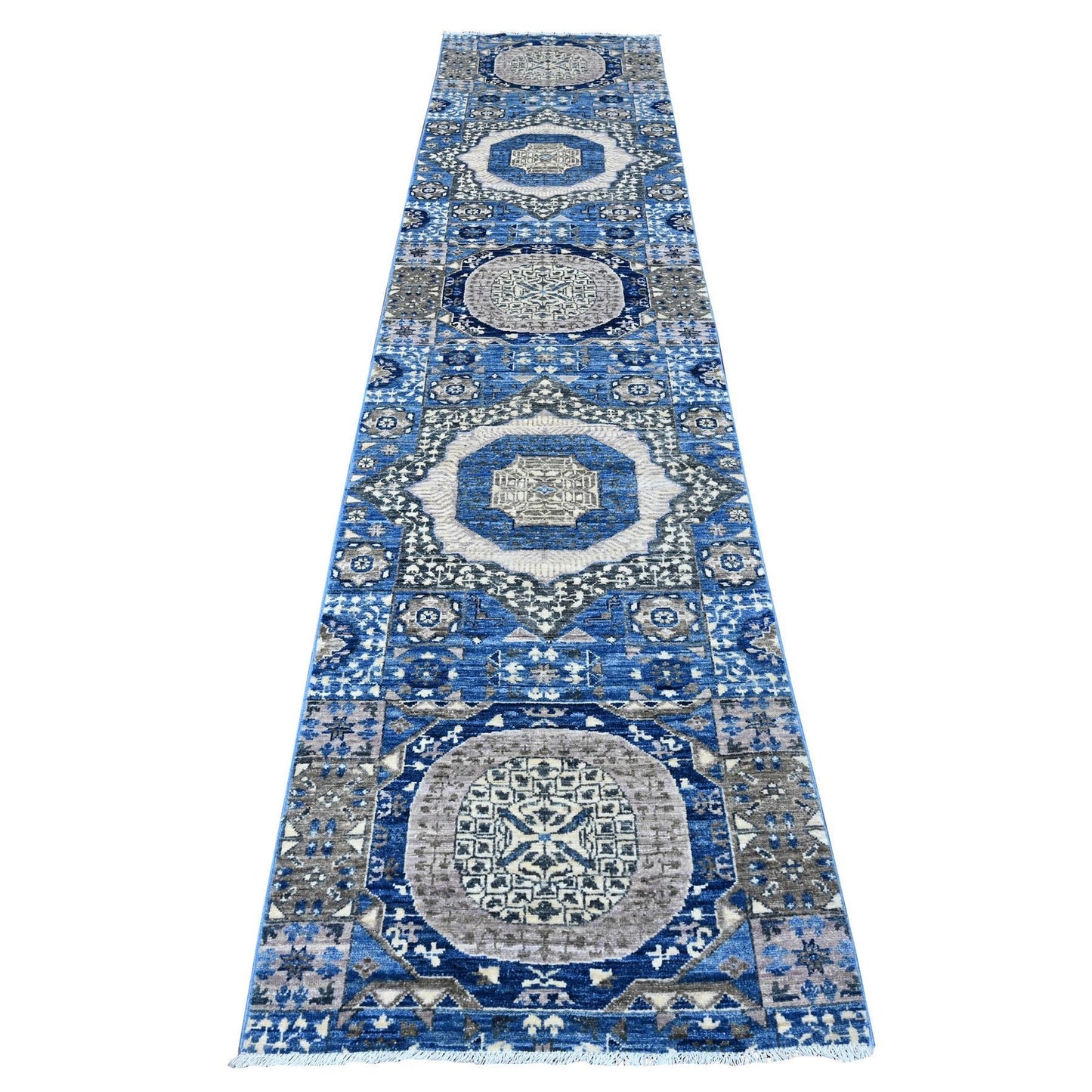 2'7"X11'9" Blue Aryana Hand Knotted Mamluk Design Runner Oriental Rug