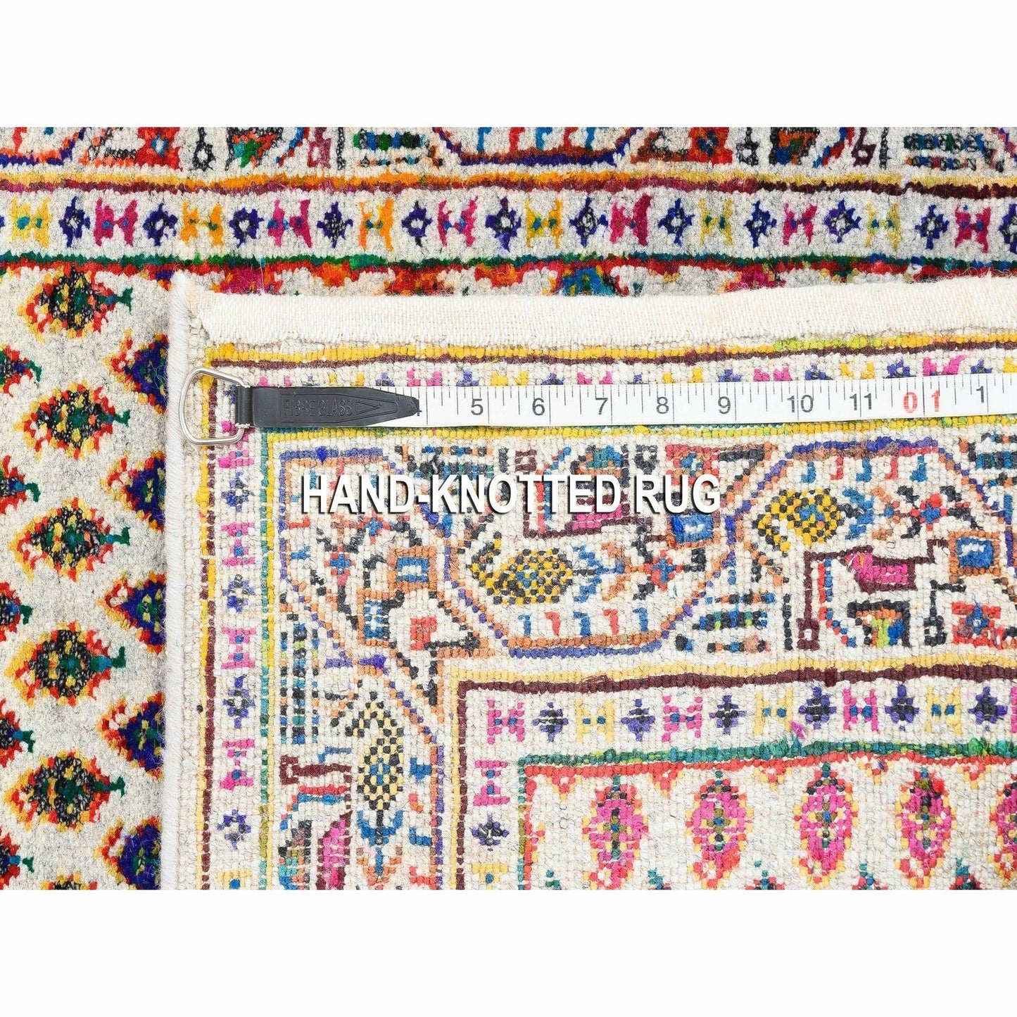 2'4"X10'2" Colorful Wool And Sari Silk Saroogh Hand Knotted Rug