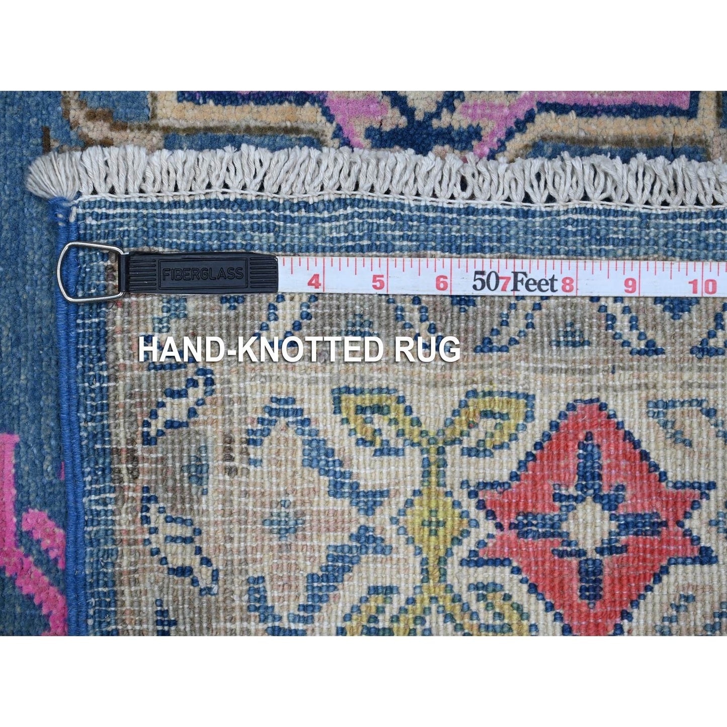 5'X6'5" Air Superiority Blue Hand Knotted Fusion Kazak Oriental Rug