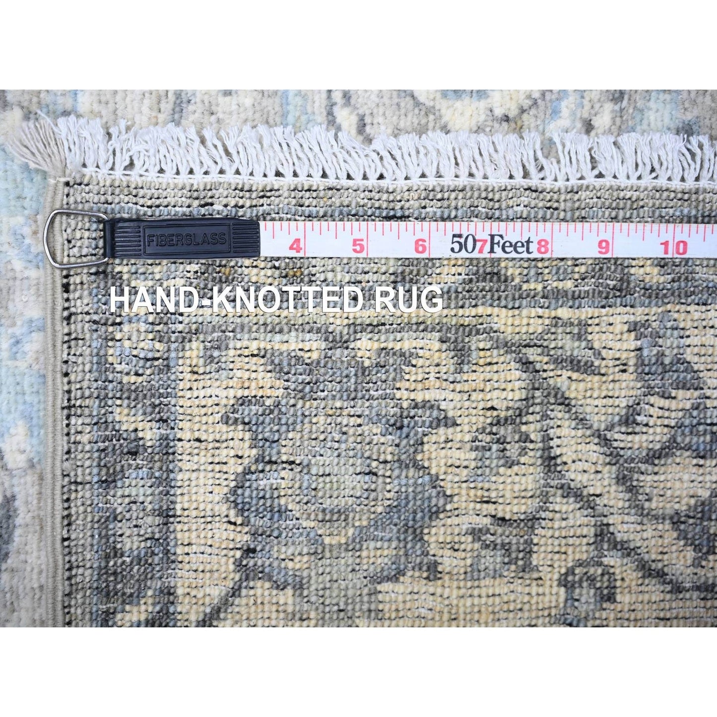 4'X12' Upward Gray Wool Sickle Leaf Design Wide Runner Hand Knotted Rug