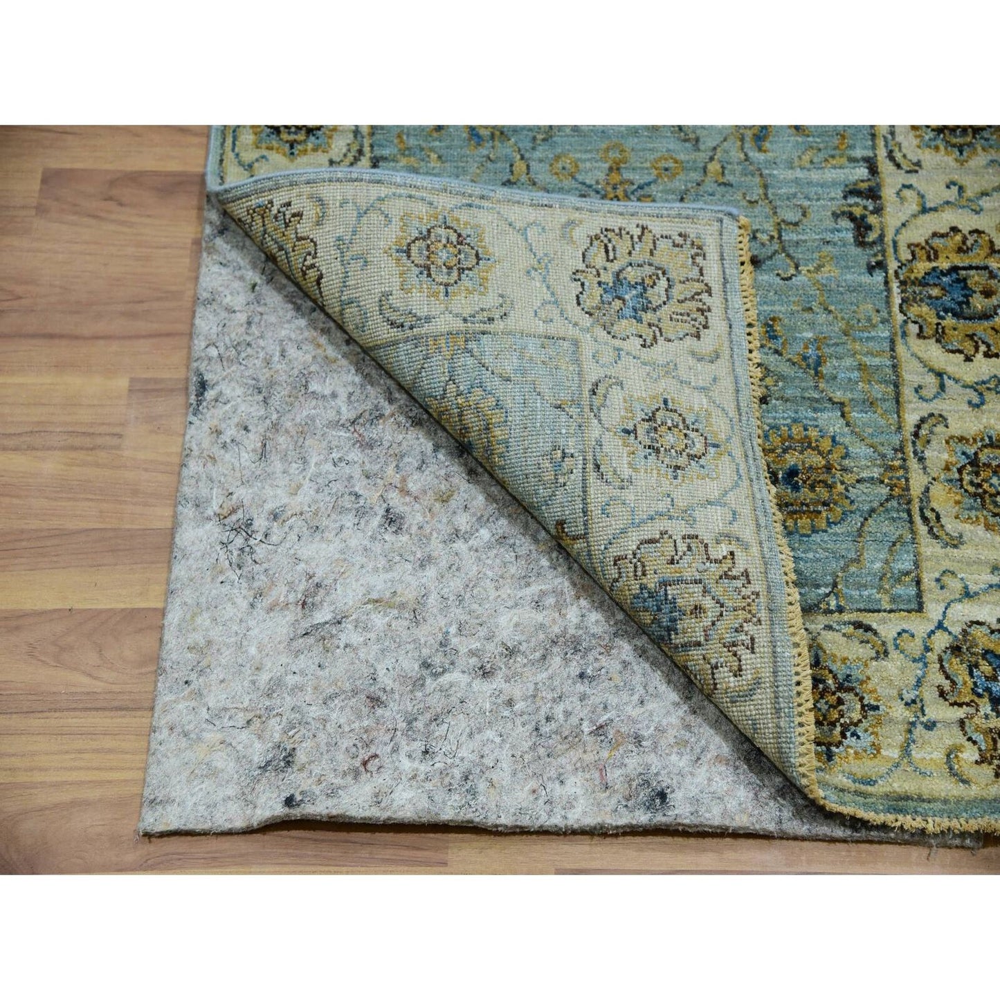 2'6"X25'8" Cerulean Blue Pure Wool Hand Knotted Shah Abbas Xl Runner Rug
