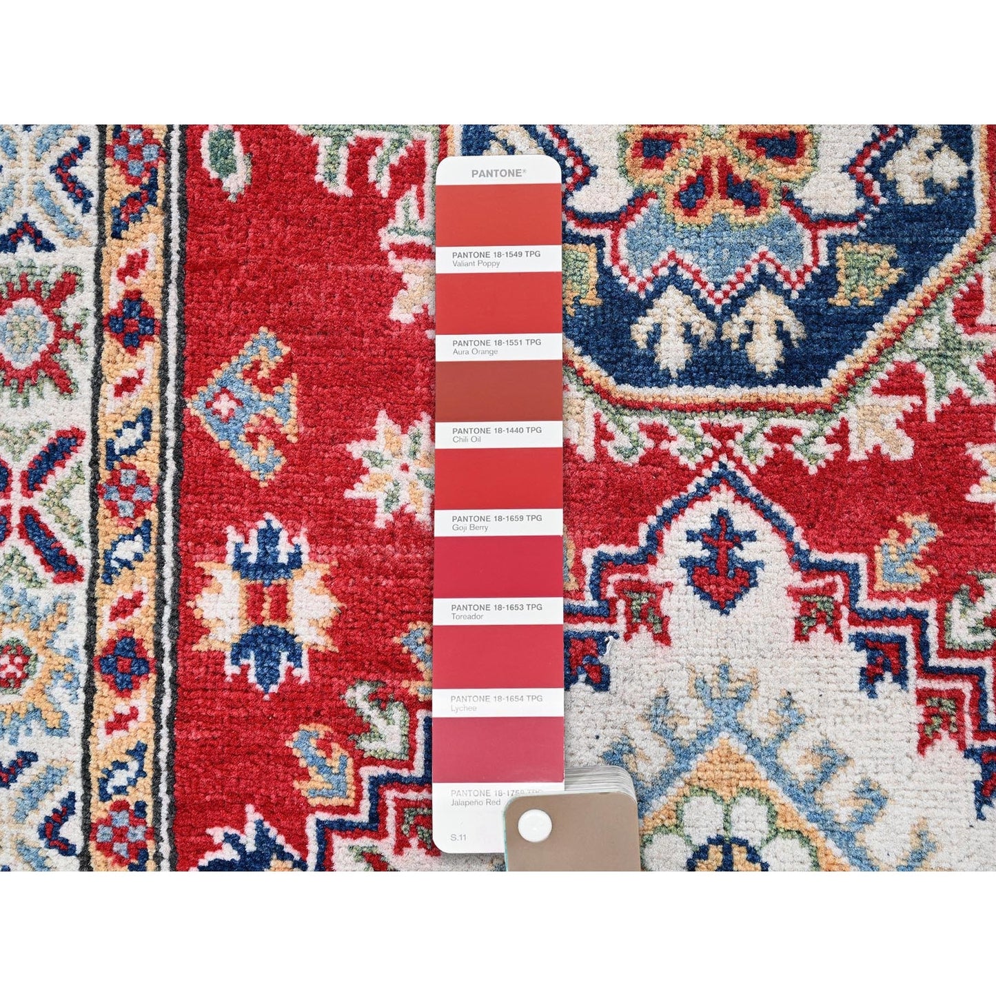 2'7"X6'9" Red Kazak Medallions Design Soft Wool Hand Knotted Runner Rug