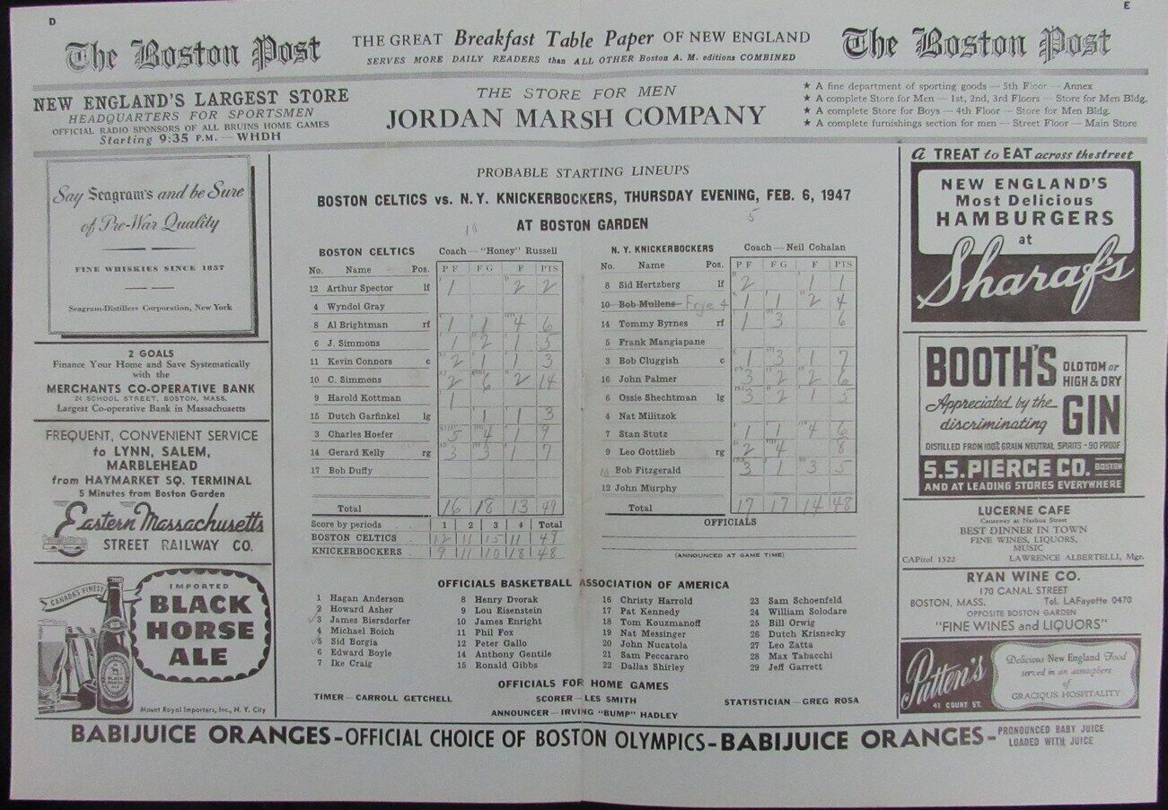 Vintage 1947 Boston Celtics Vs. New York