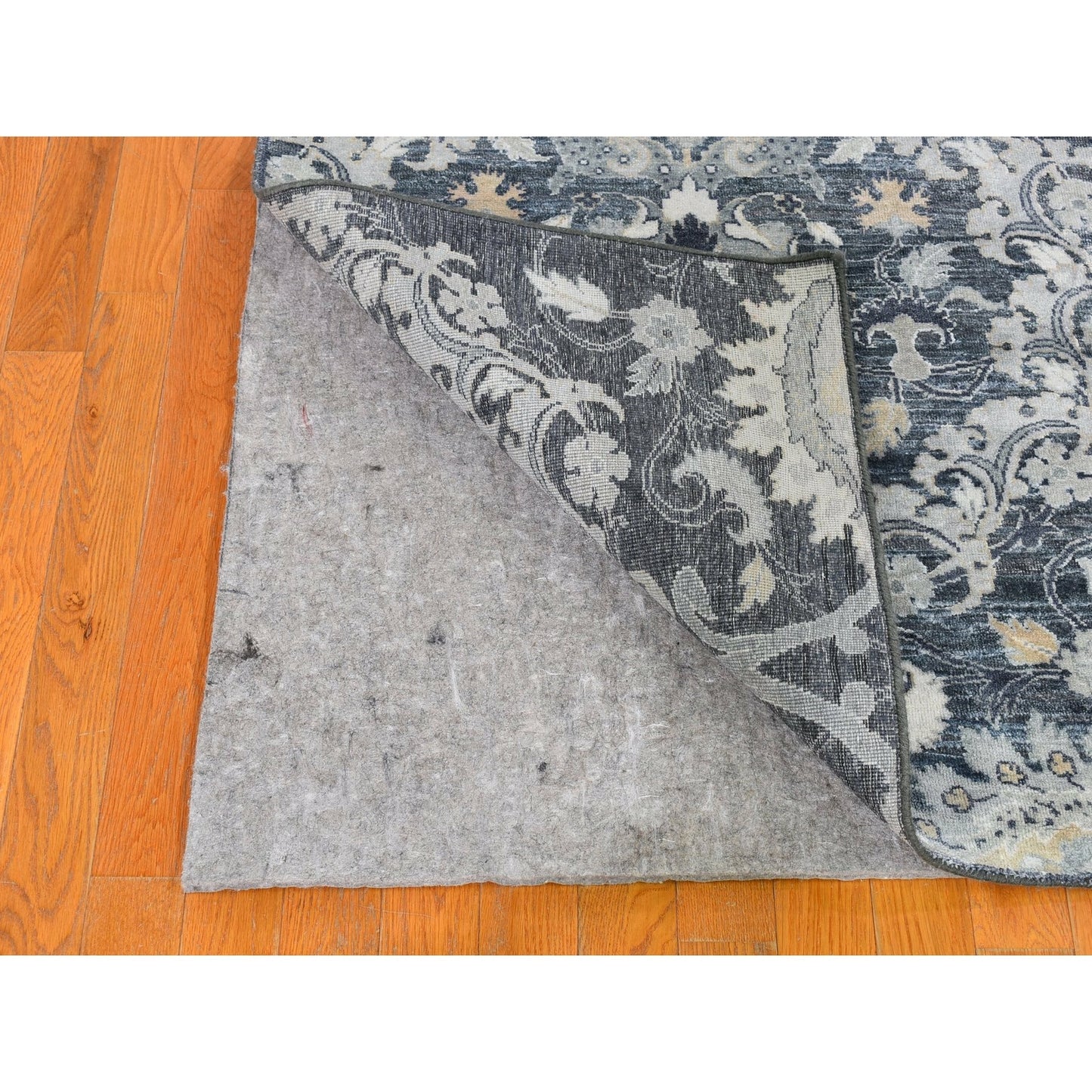 3'X12'2" Silk With Textured Wool Palmette Motif Hand Made Wide Runner Rug