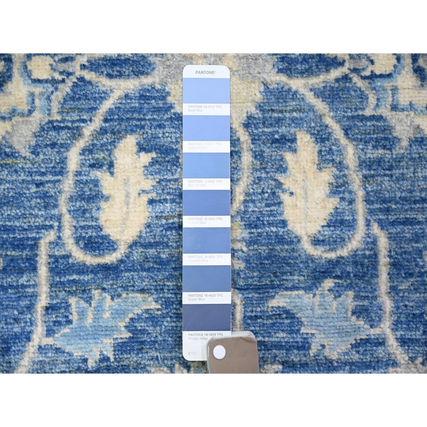 2'8"X11'8" Blue Soft Wool Hand Knotted Finer Peshawar Runner Rug