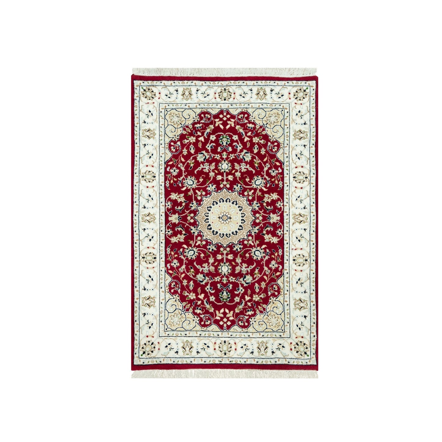2'7"X4'1" Sun Dried Tomato Red Nain Central Medallion Hand Knotted Rug