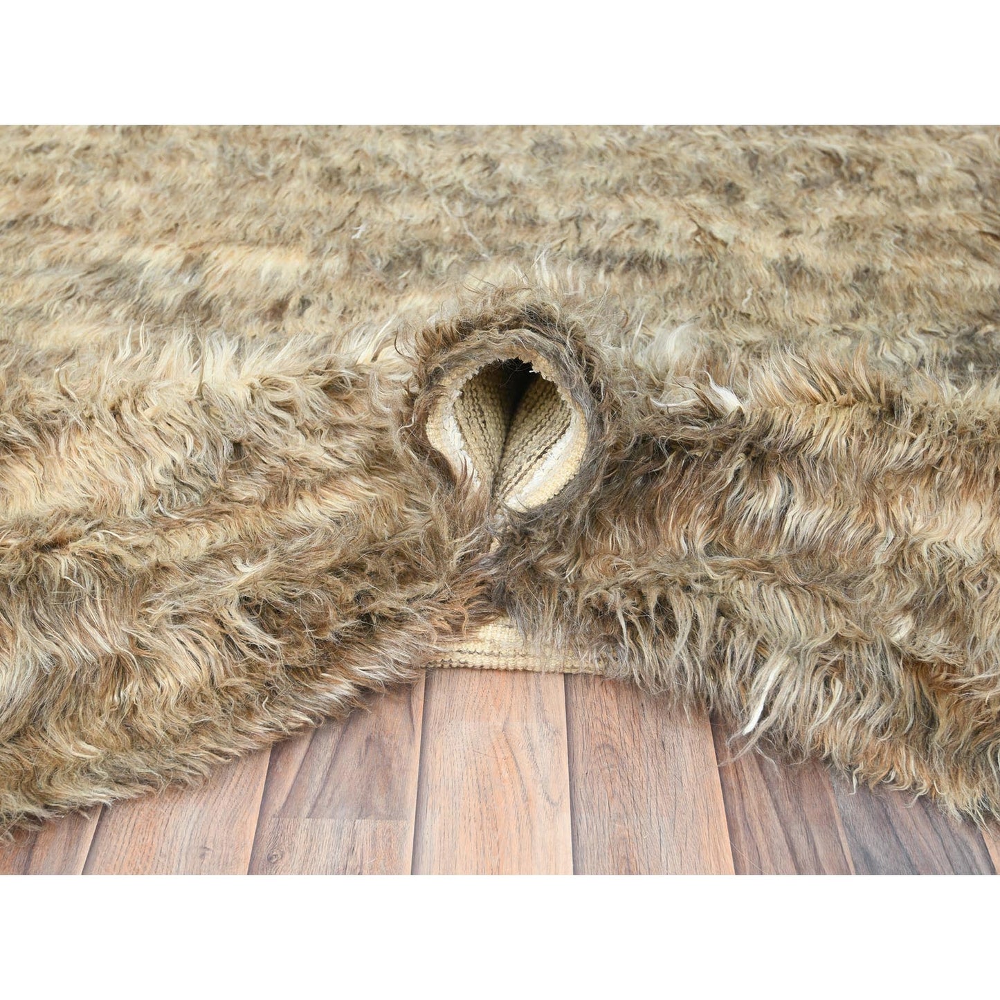 9'X9' Beige Shaggy Moroccan Undyed Natural Wool Hand Knotted Square Rug