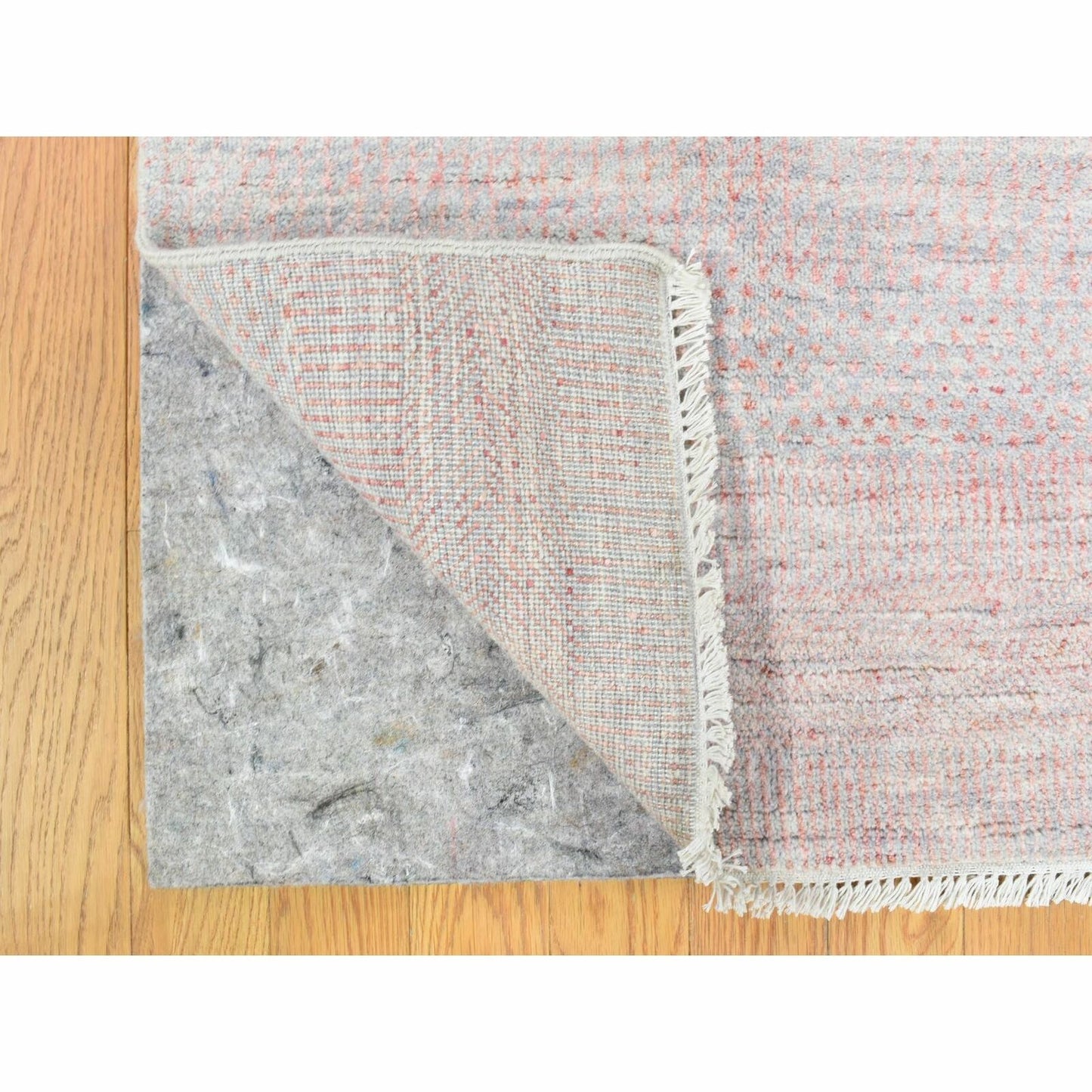9'X12'1" Pink Grass Design Gabbeh Hand Knotted Wool And Silk Modern Rug
