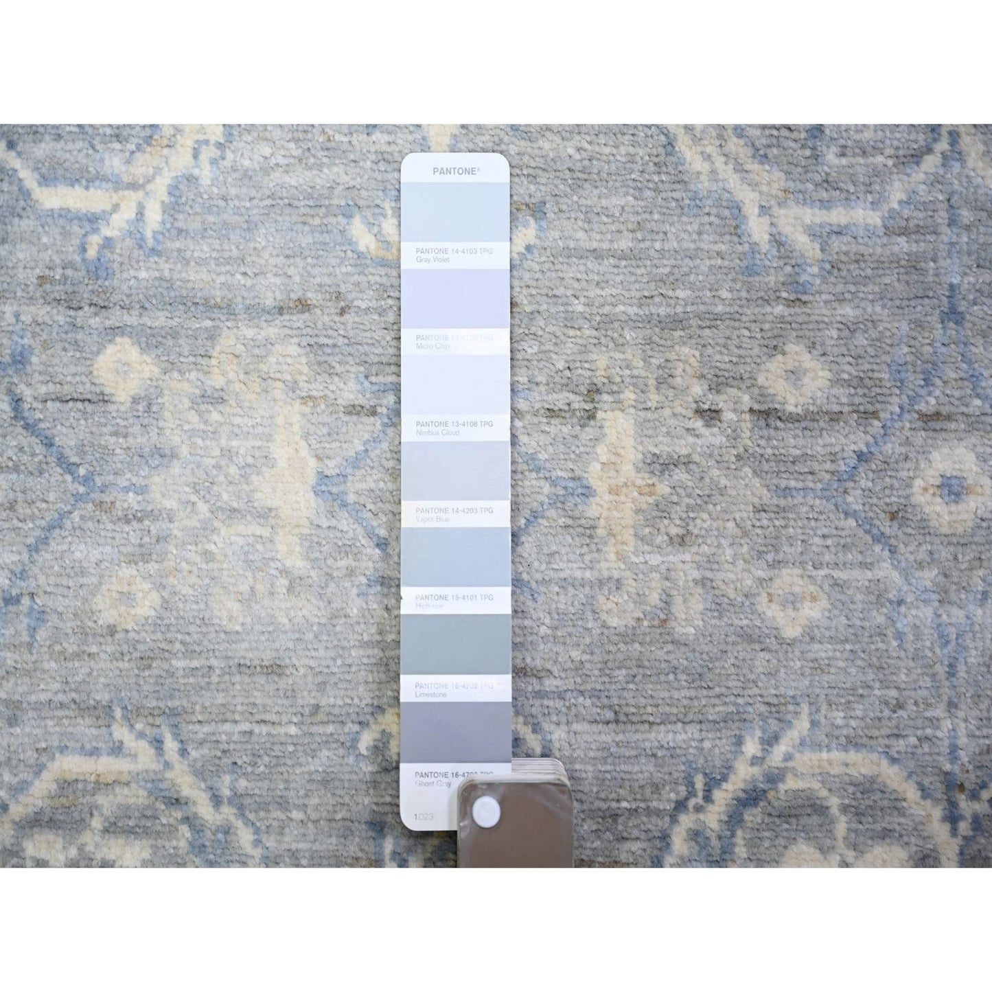 4'X5'9" Coin Gray White Wash Peshawar Wool Hand Knotted Rug