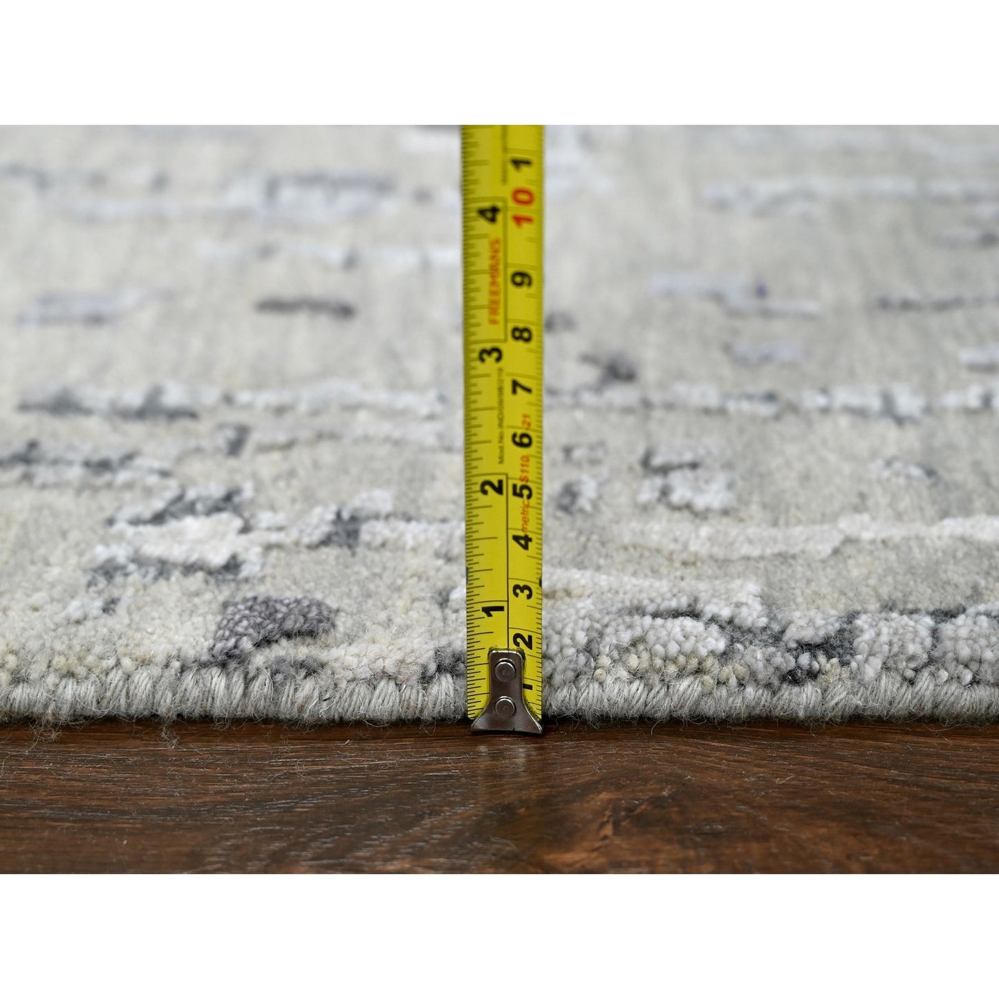 2'7"X9'10" Gray Abstract Design Wool And Silk Hand Knotted Runner Rug