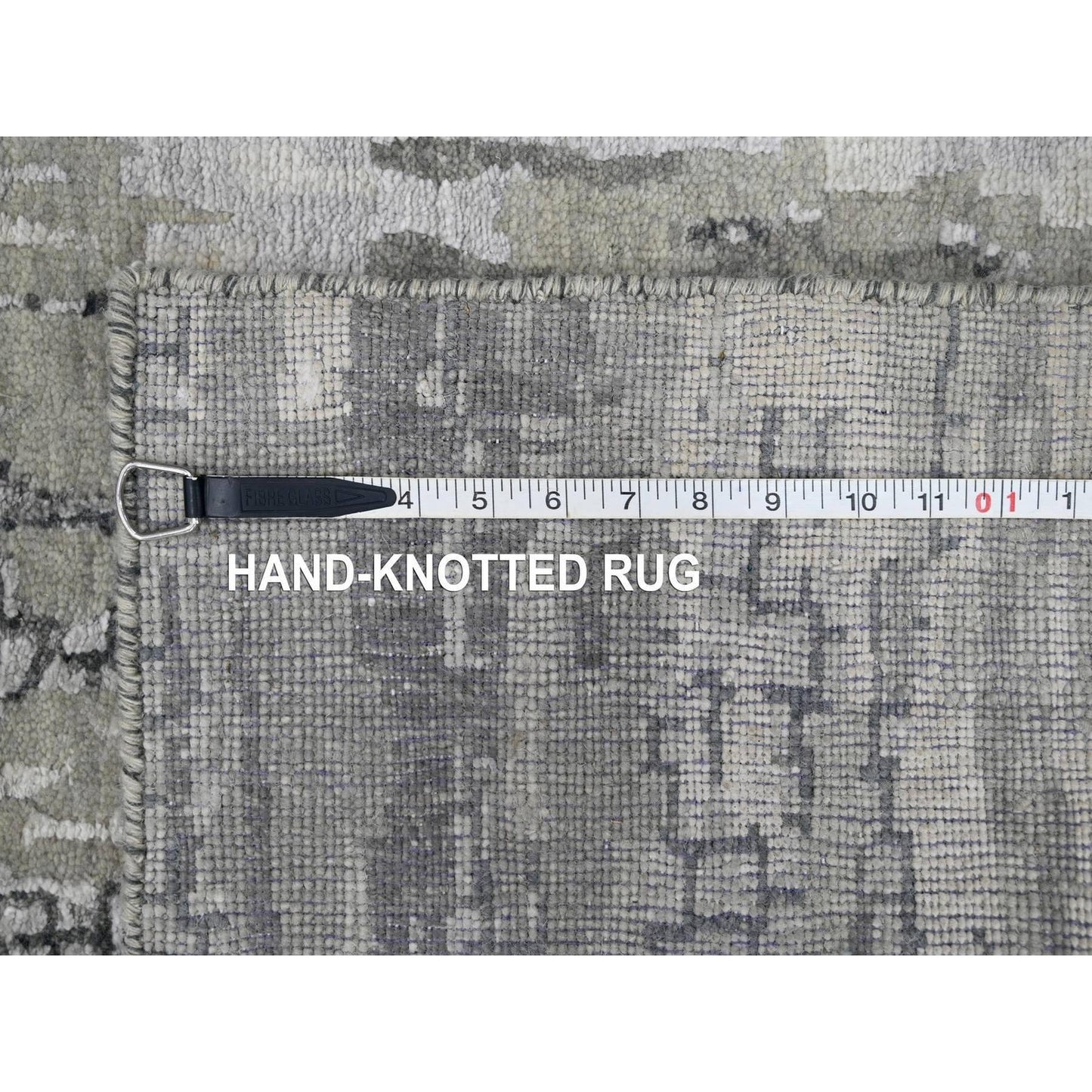 2'8"X25'7" Gray Abstract Design Wool And Silk Hand Knotted Xl Runner Rug