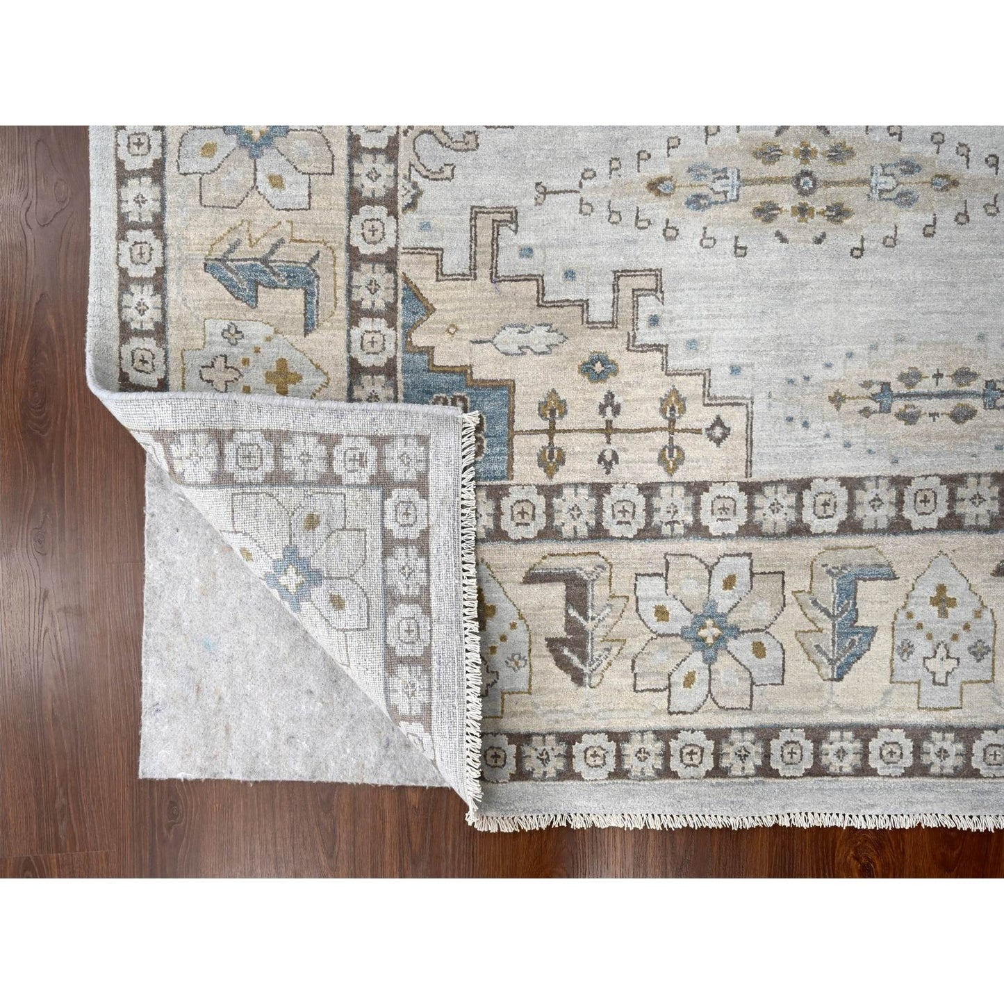 10'X10' Gray Zoroastrian Village Geometric Design Hand Knotted Square Rug