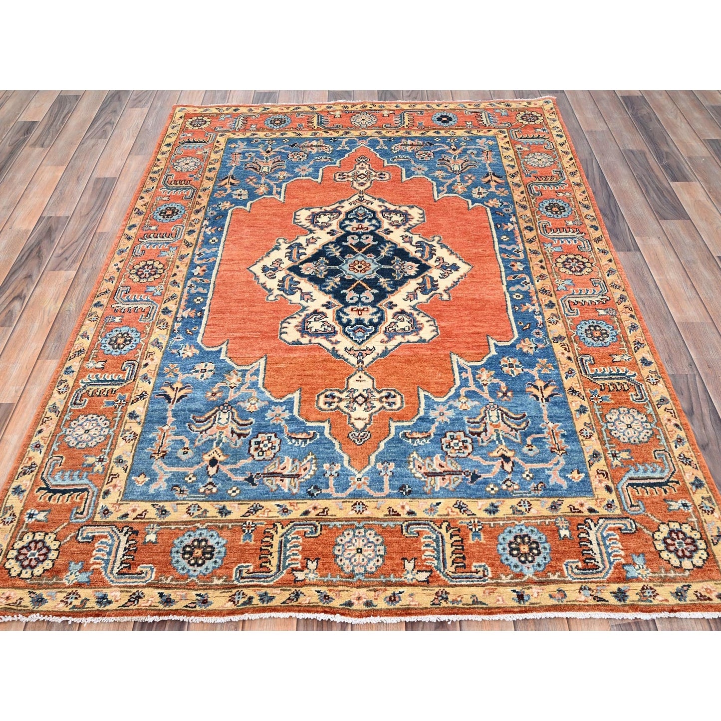4'9"X6'6" Persimmon Orange Afghan Seeripe Heris Wool Hand Knotted Rug